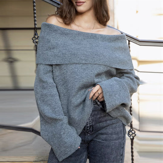 Damen Oversized Strickkleid mit schulterfreier Form und langen Ärmeln Heidi-Mode