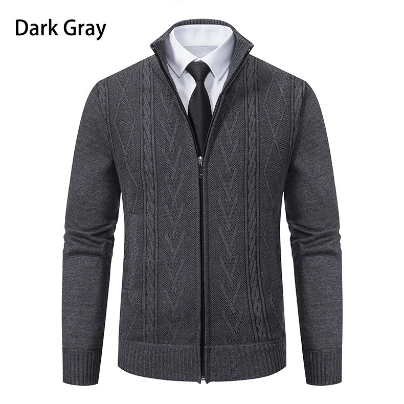 Herren Strickjacke mit strukturiertem Zipper und ausgefallenem Aran-Muster Heidi-Mode