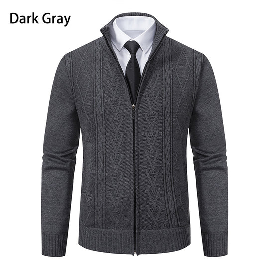 Herren Strickjacke mit strukturiertem Zipper und ausgefallenem Aran-Muster Heidi-Mode