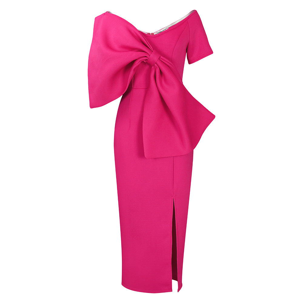 Damen Kleid mit dramatischem Schleifen-Detail und schickem Schlitz Heidi-Mode
