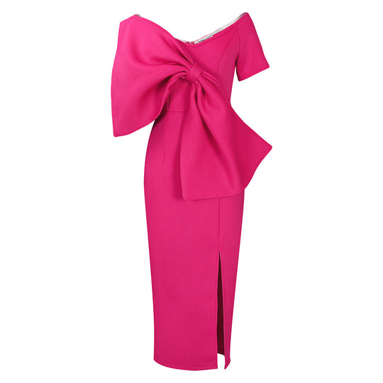 Damen Kleid mit dramatischem Schleifen-Detail und schickem Schlitz Heidi-Mode