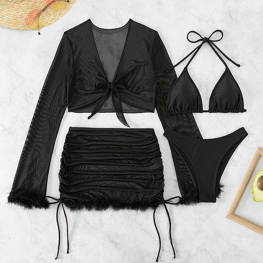 Damen Bikiniset mit raffinierten Rüschendetails und Langarmcover Heidi-Mode