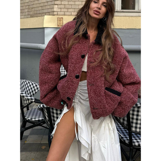 Damen Oversized Wolljacke mit eleganter Knopfverarbeitung Heidi-Mode