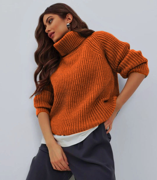 Damen Strickpullover mit hohem Kragen und Wabenstruktur Heidi-Mode