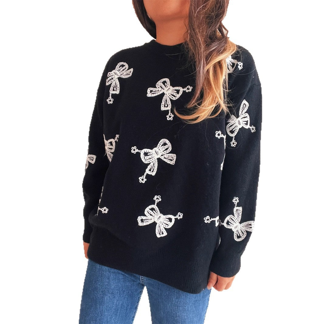 Damen Pullover mit verspieltem Schleifenmotiv und lässigem Schnitt Heidi-Mode
