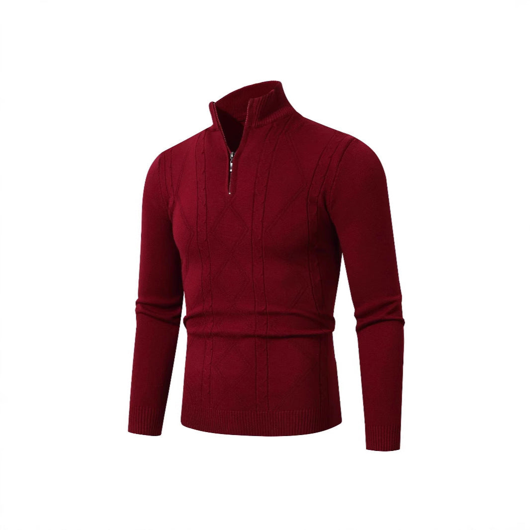 Herren Strickpullover mit modernem Zopfmuster und hohem Stehkragen Heidi-Mode