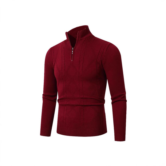 Herren Strickpullover mit modernem Zopfmuster und hohem Stehkragen Heidi-Mode