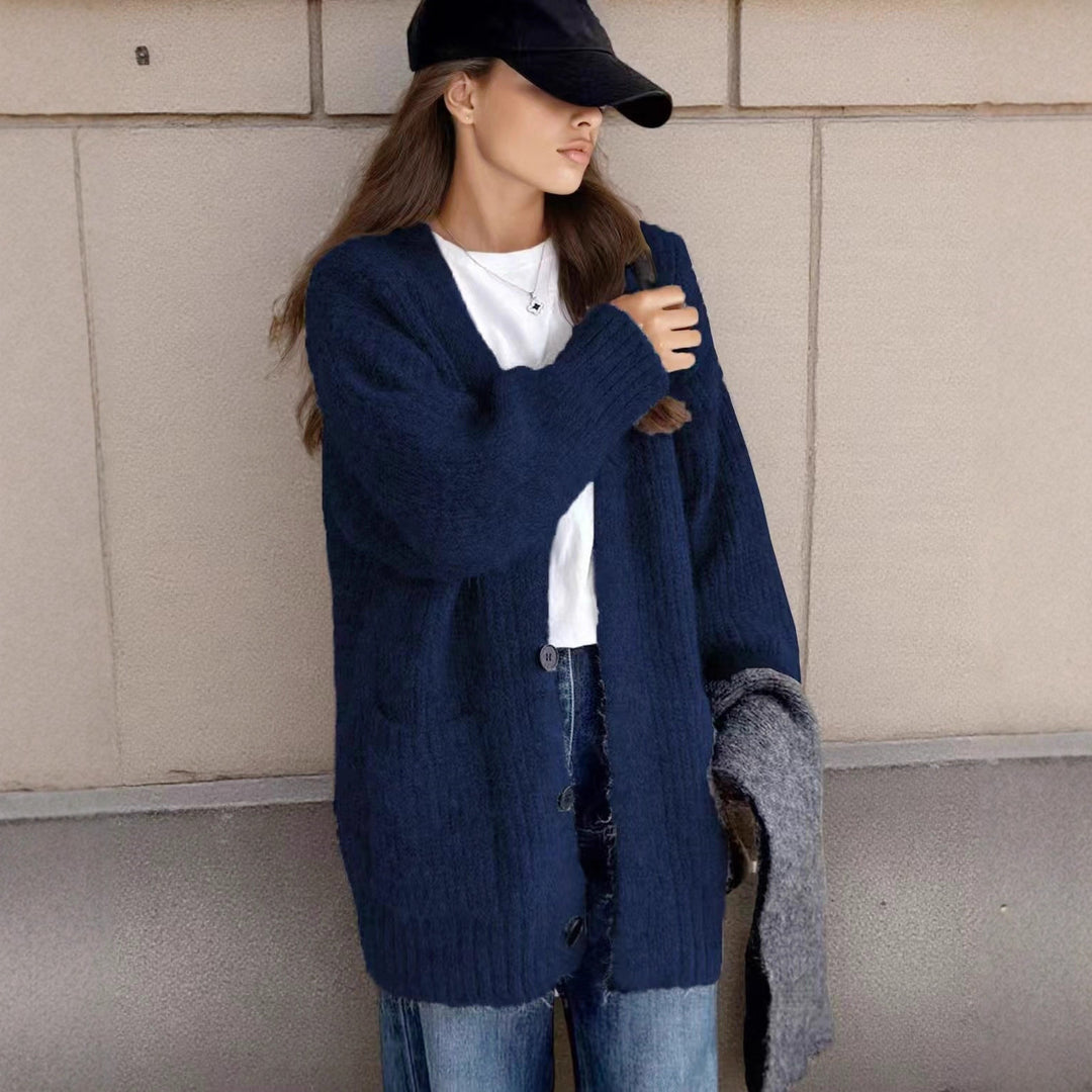 Damen Grobstrick-Cardigan mit einzigartigen Strukturmustern und praktischen Taschen Heidi-Mode