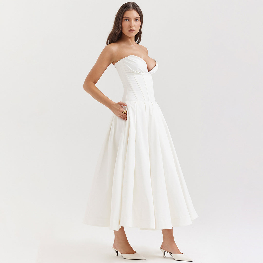 Damen Hochwertiges Abendkleid mit tailliertem Oberteil und voluminösem Rock Heidi-Mode