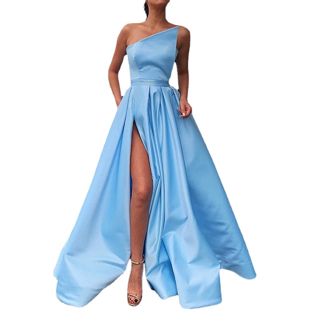 Damen Extravagantes Abendkleid mit asymmetrischem Oberteil und hohem Schlitz Heidi-Mode