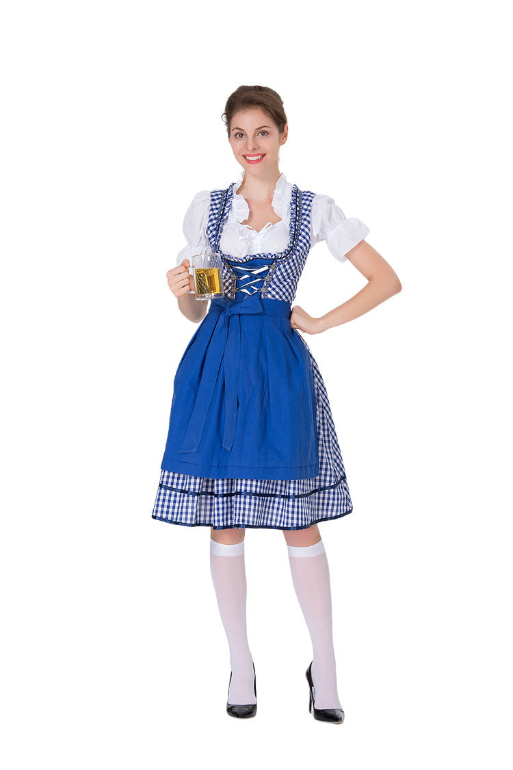 Damen Trachtenkleid mit traditionellen Karomuster und eleganten Rüschen Heidi