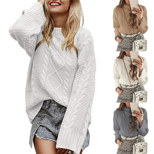 Damen modischer Strickpullover mit eleganten Zopfmustern und leichtem Rollkragen Heidi-Mode