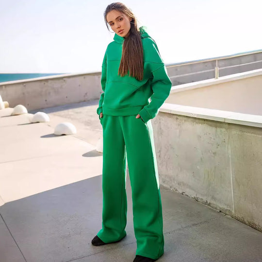 Damen lässiges Hooded Sweatset mit Ziernähten Heidi-Mode