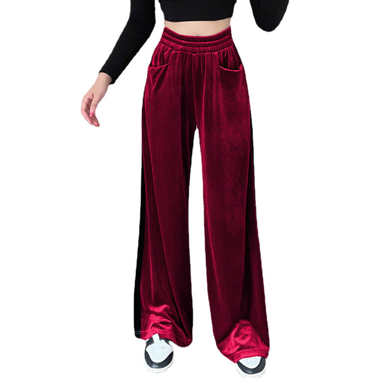 Damen Weite Samt-Hose mit elastischem Bund und praktischen Taschen Heidi-Mode