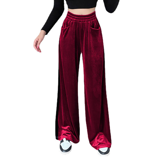 Damen Weite Samt-Hose mit elastischem Bund und praktischen Taschen Heidi-Mode