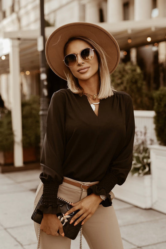 Damen elegante Bluse mit Rüschendetails und V-Ausschnitt Heidi-Mode