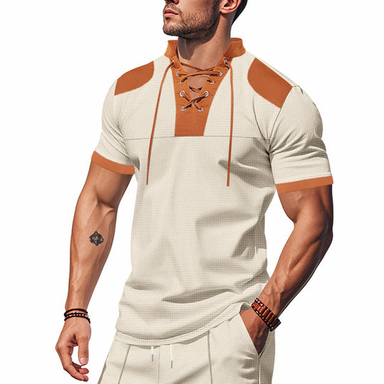 Herren Kurzarm-Hemd mit modernem Schnürdesign und komfortabler Passform Heidi-Mode