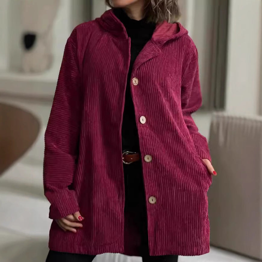 Damen Kapuzenjacke aus Kordstoff mit Knopfverschluss Heidi-Mode