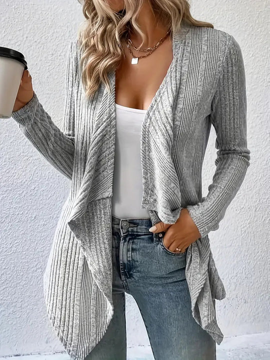 Damen gemütliche Strickjacke mit lässigem Schnitt und asymmetrischem Saum Heidi-Mode