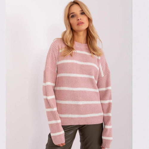 Damen lässiger Strickpullover mit modernem Streifenmuster und weitem Schnitt Heidi-Mode