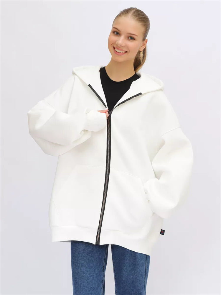 Damen lässiger Oversized Zip-Hoodie mit tiefen Taschen Heidi-Mode