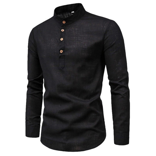 Herren Langarmhemd mit Henley-Ausschnitt und dekorativer Knopfleiste Heidi-Mode