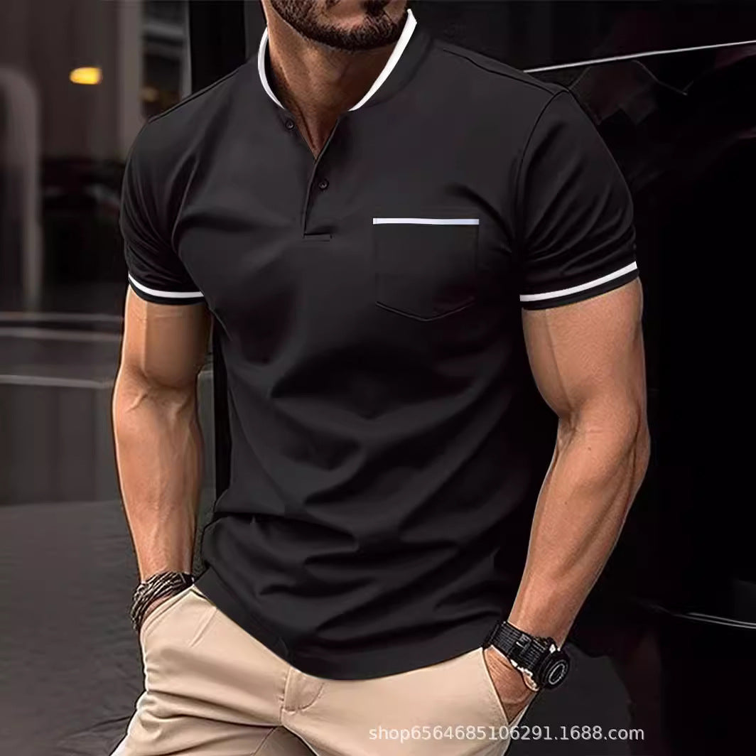 Herren Polohemd mit modernem Henley-Kragen und kontrastierenden Akzenten Heidi-Mode