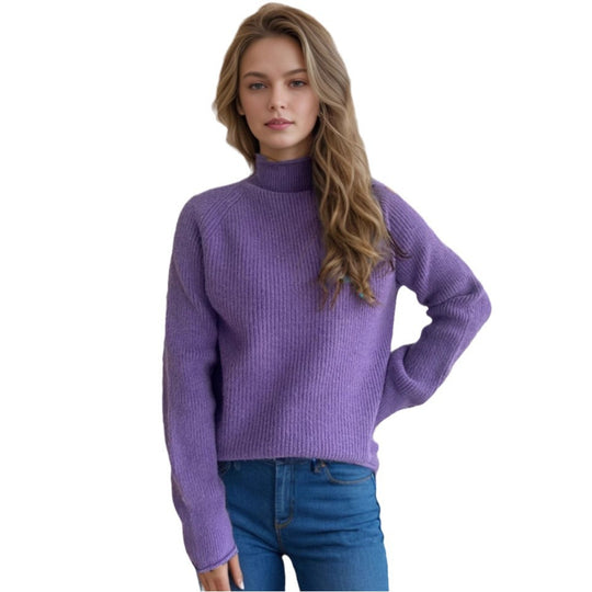 Damen Pullover mit hohem Kragen und strukturiertem Strickmuster Heidi-Mode