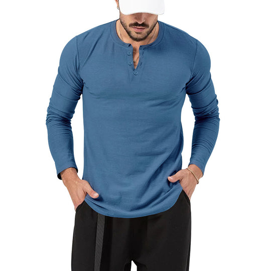 Herren Langarm-Henley-Shirt mit hochwertiger Baumwollmischung und modischen Knopfdetails Heidi-Mode