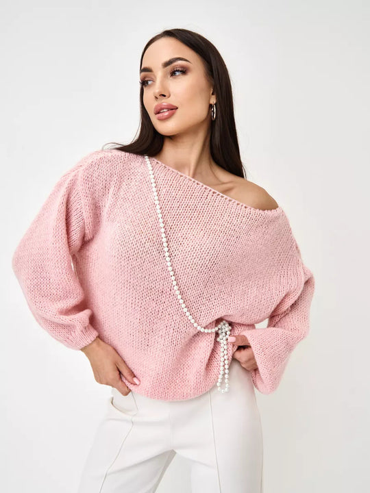 Damen lässiger Oversize-Pullover mit ballonförmigen Ärmeln und strukturiertem Maschenmuster Heidi-Mode