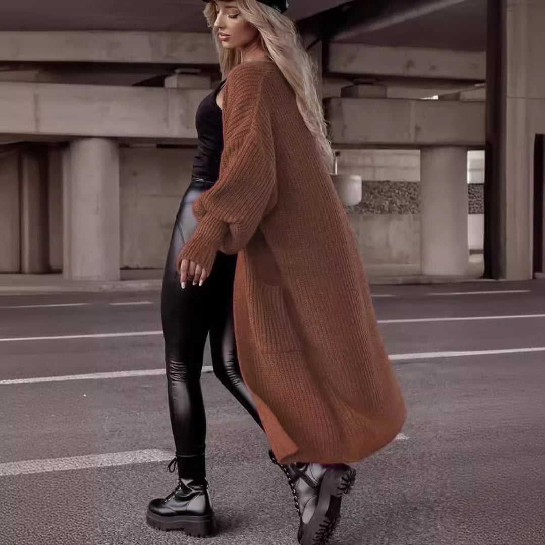 Damen Grobstrickmantel im lässigen Oversized-Stil mit tiefen Taschen Heidi-Mode