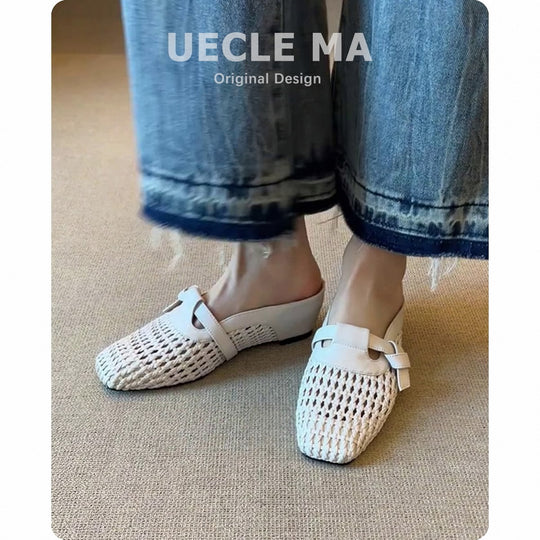 Damen Woven Leder Slip-On Mules Heidi-Mode
