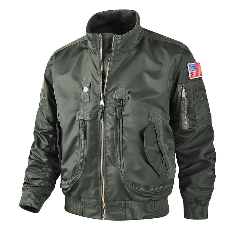 Herren bomberjacke mit hohem Kragen und multifunktionalen Taschen Heidi-Mode