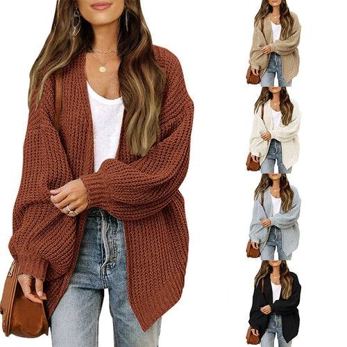 Damen Empfindlicher Grobstrick-Cardigan mit schillernden Ärmeln Heidi-Mode