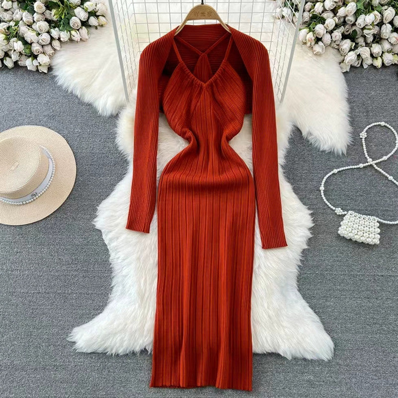 Damen elegantes Maxikleid mit raffinierten Falten und tiefem Ausschnitt Heidi-Mode