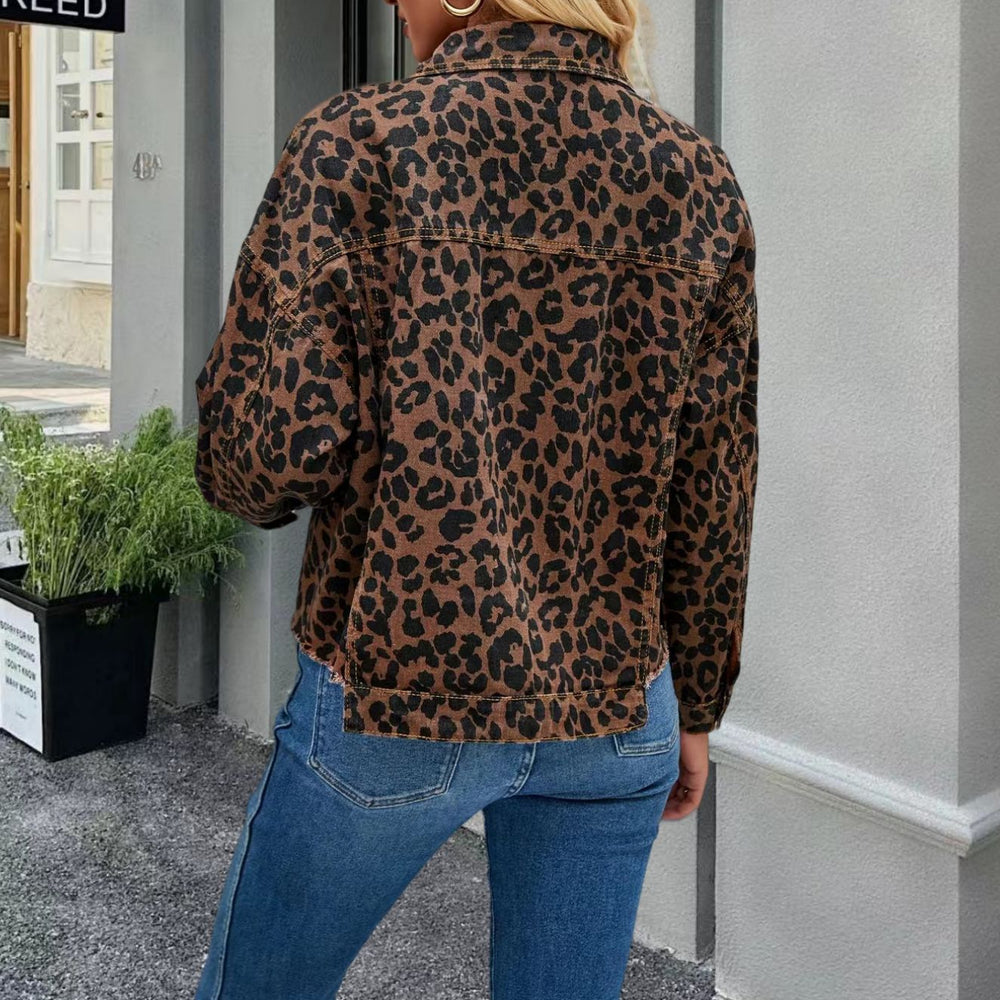 Damen Jeansjacke mit Leopardenmuster und lässigem Schnitt Heidi-Mode