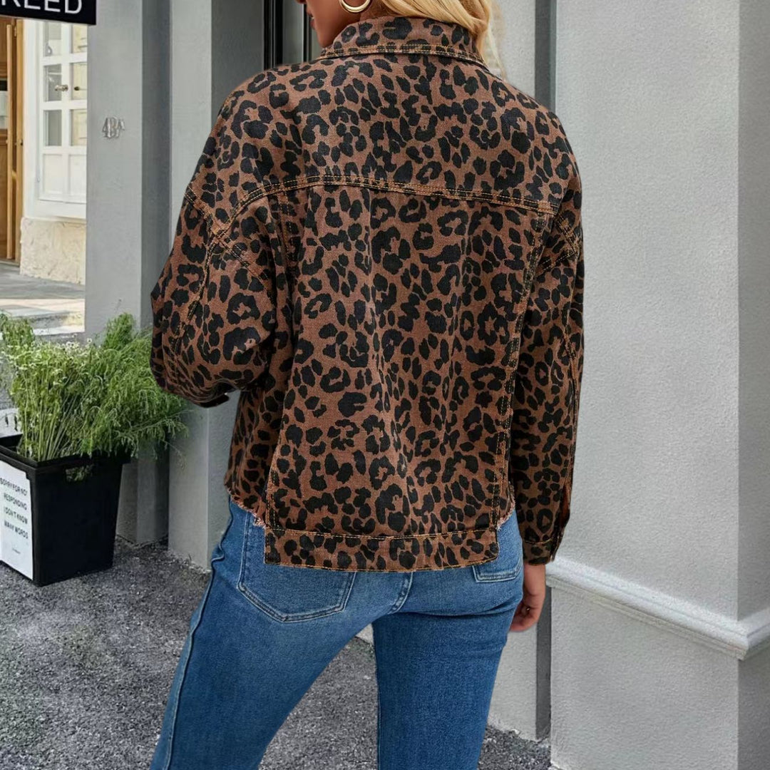 Damen Jeansjacke mit Leopardenmuster und lässigem Schnitt Heidi-Mode