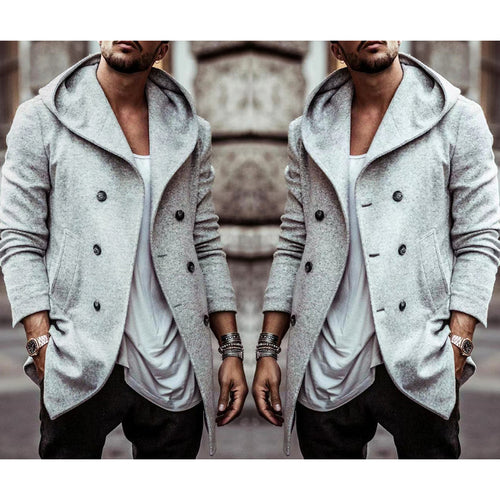 Herren stylischer Hoodie-Mantel mit doppelter Knopfreihe und weitem Kragen Heidi-Mode