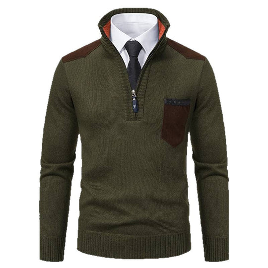 Herren eleganter Strickpullover mit Kragen und Taschen Heidi-Mode
