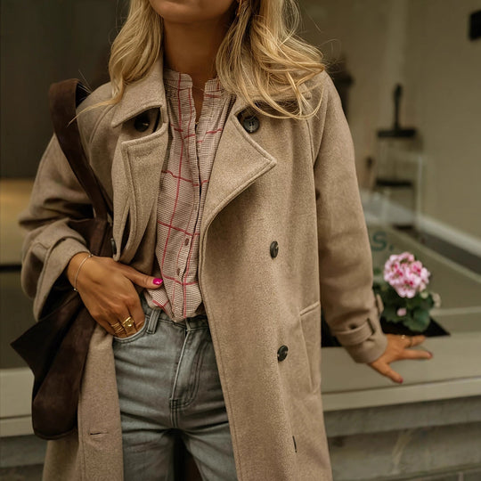 Damen eleganter Wollmantel mit praktischem Gürtel Heidi-Mode