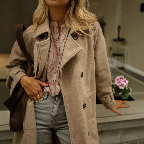 Damen eleganter Wollmantel mit praktischem Gürtel Heidi-Mode
