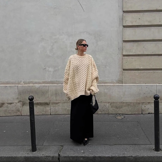 Damen Oversized Strickpullover mit Zopfmuster Heidi-Mode