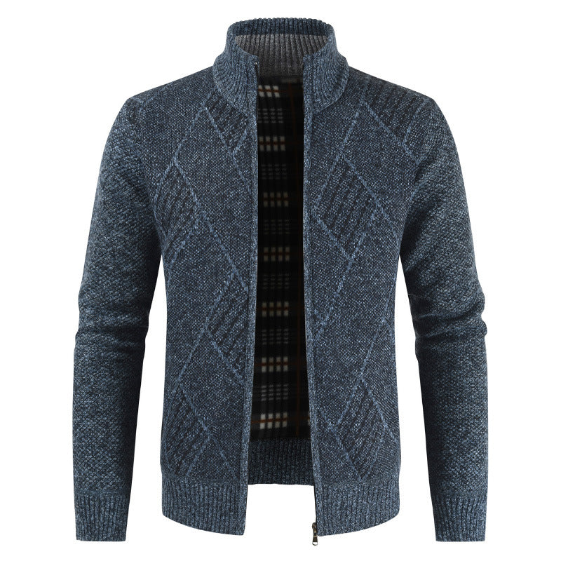 Herren Strickjacke mit hochgeschlossenem Reißverschluss und modernem Muster Heidi-Mode