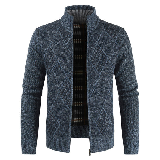 Herren Strickjacke mit hochgeschlossenem Reißverschluss und modernem Muster Heidi-Mode