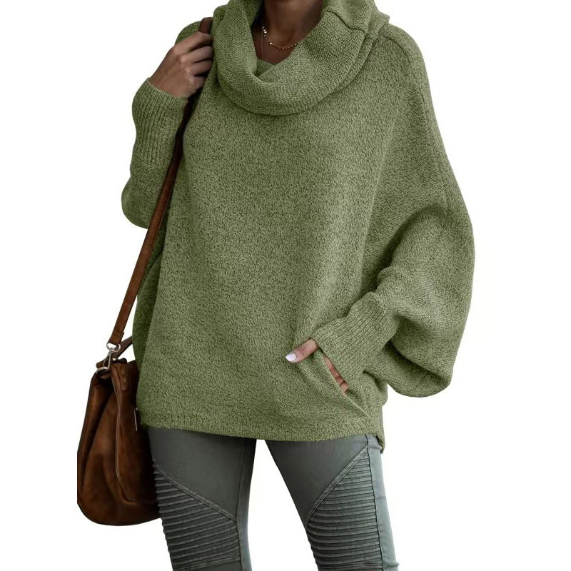 Damen lässiger Strickpullover mit weichem Stehkragen und weit geschnittenen Ärmeln Heidi-Mode