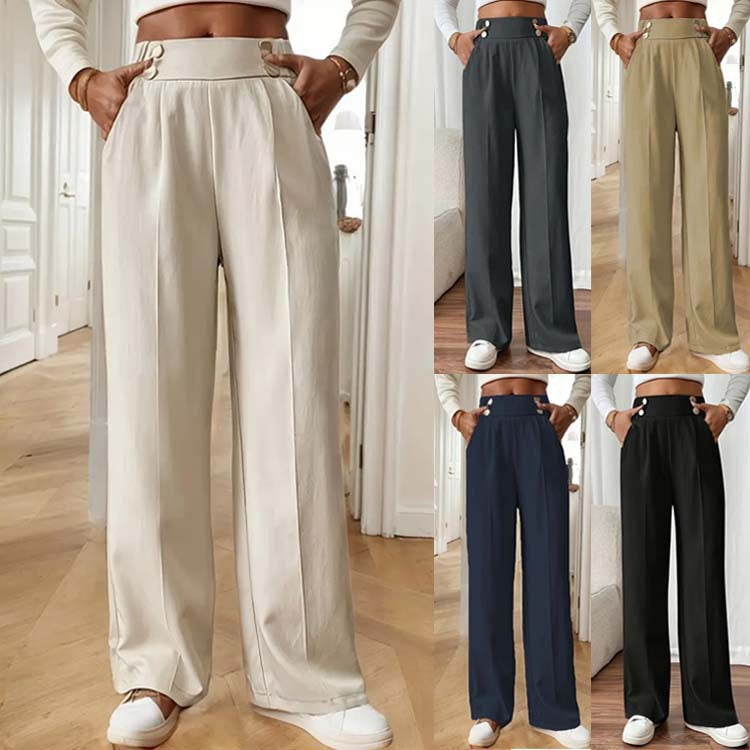 Damen Weite Hose mit dekorativen Knöpfen Heidi-Mode