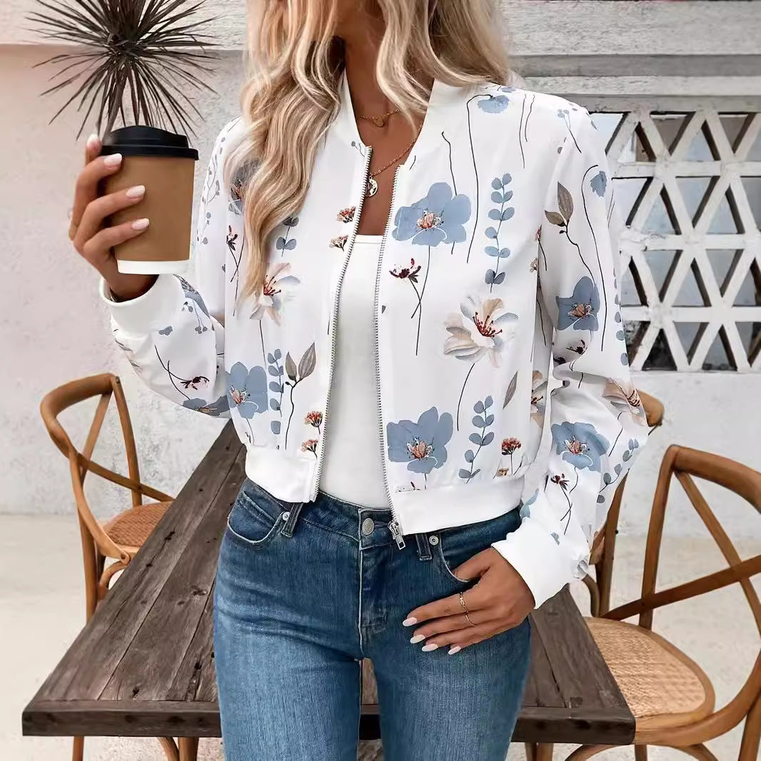 Damen Bomberjacke mit floralem Design und elastischen Bündchen Heidi-Mode