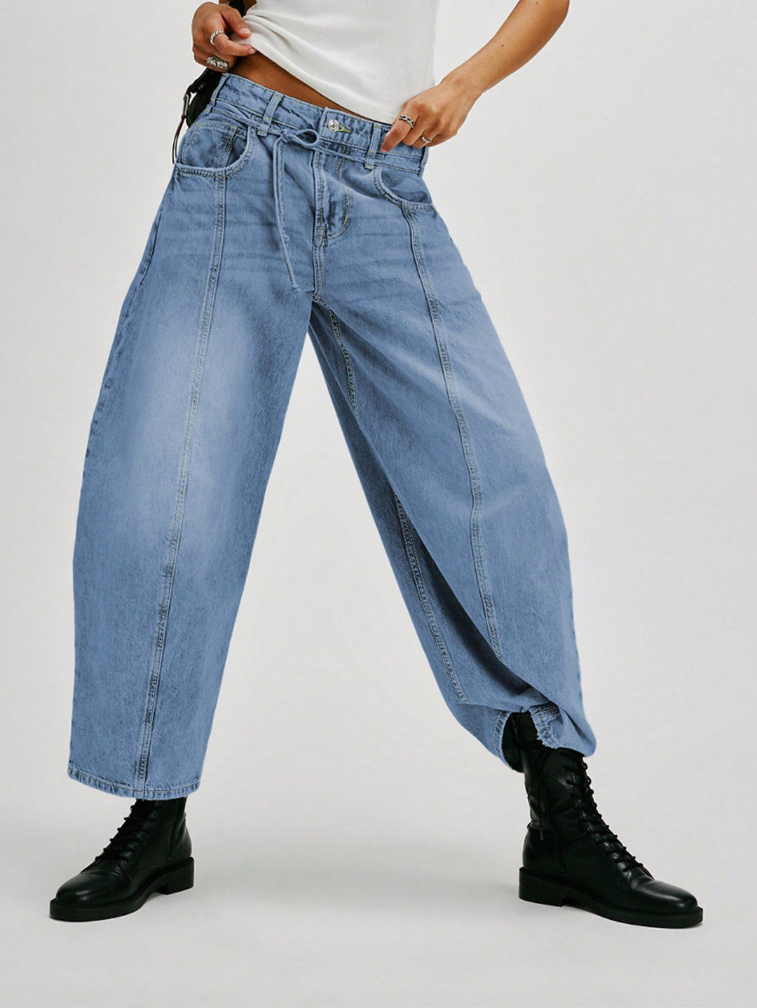 Damen Lässige Weite Denim-Hose mit Tunnelzug Heidi-Mode