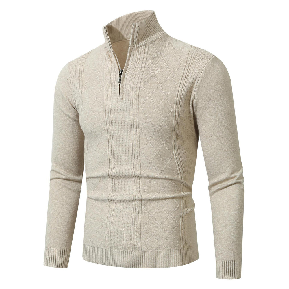 Herren Strickpullover mit hochabschließendem Reißverschluss und modernem Zopfmuster Heidi-Mode