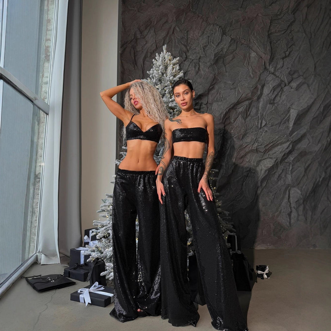 Damen Glitzernde Palazzo-Hose Heidi-Mode